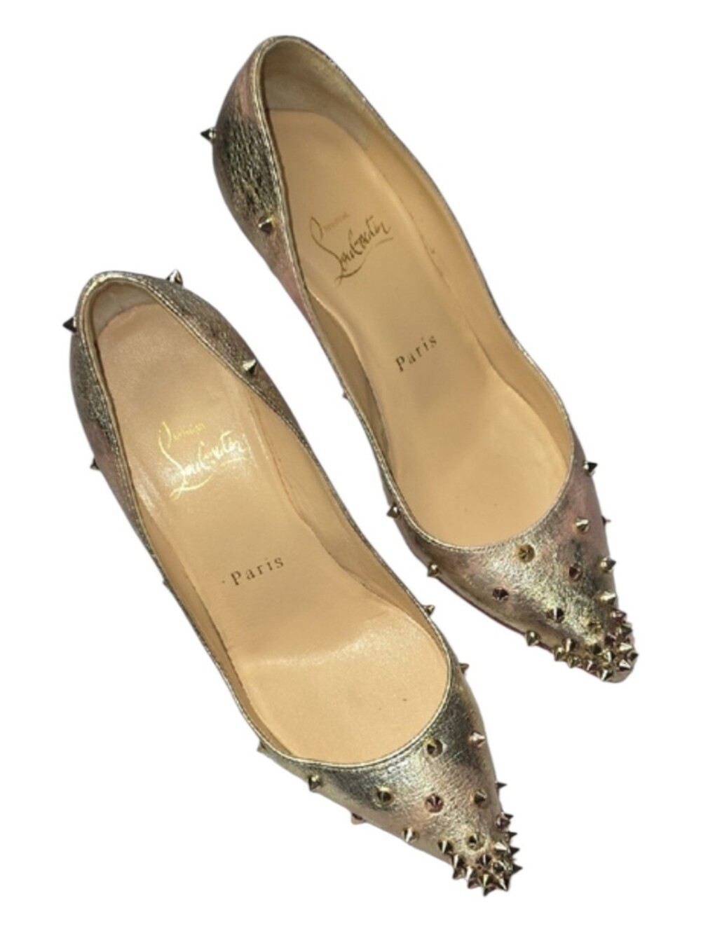 Christian Louboutin Metallic Gold Spiked Heels - Size 36